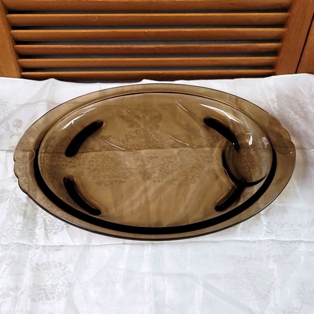 Pyrex Smoke Glass 815 Oval Meat Platter Serving Tray